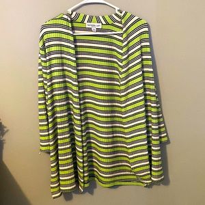 Green, White, and Black Striped Cardigan